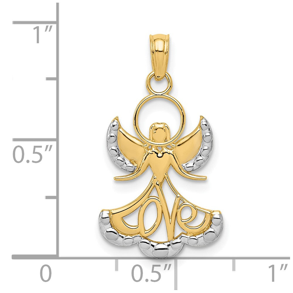 10k Yellow w/Rhodium 15 mm Love Angel Pendant (0.95 grams)