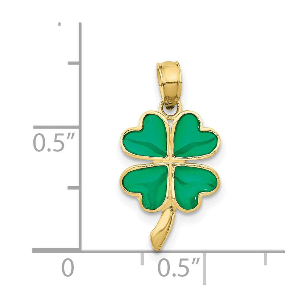 10k Yellow Gold 10 mm 4-Leaf Clover Enameled Pendant (0.65 grams)