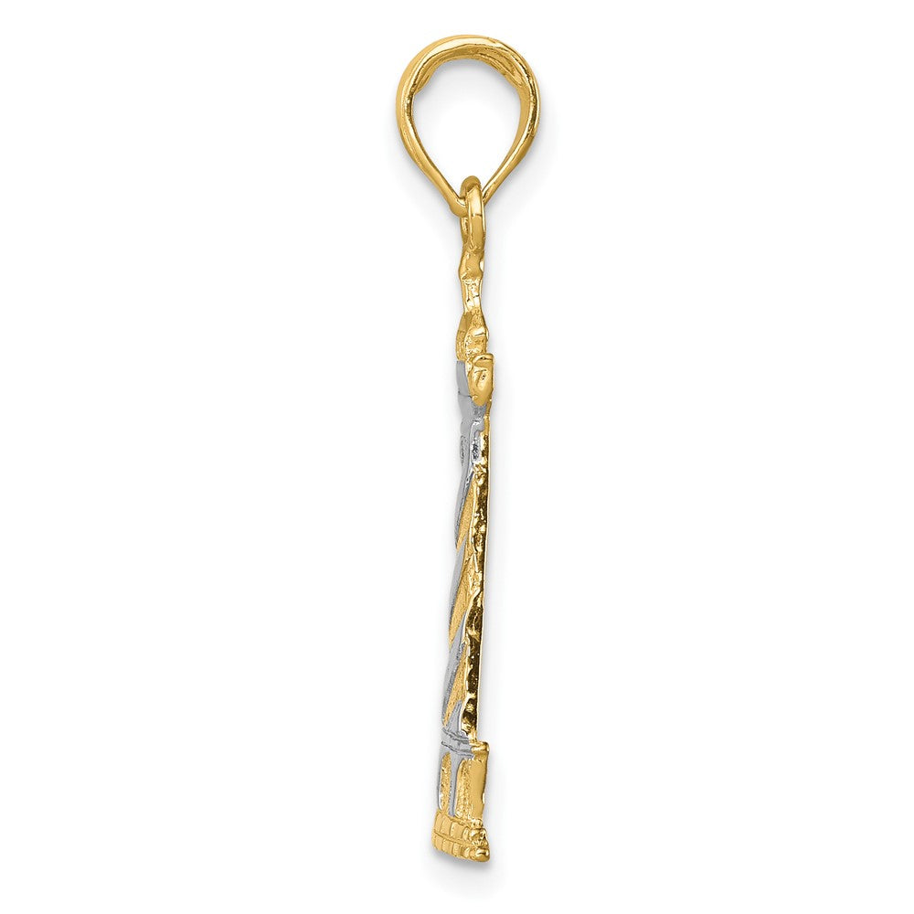 10k Yellow w/Rhodium 10 mm Cape Hatteras Lighthouse Pendant (0.83 grams)