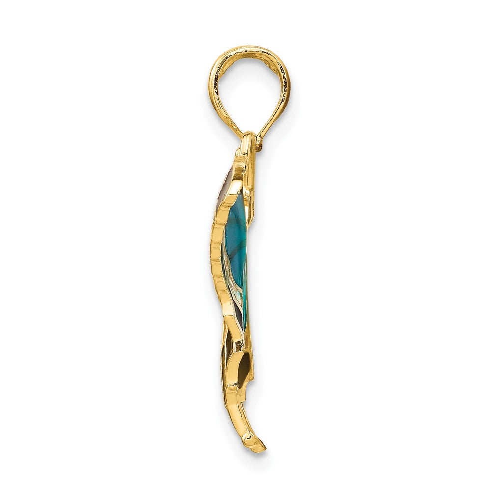 10k Yellow Gold 31 mm Aqua Enameled Butterfly Pendant (1.21 grams)