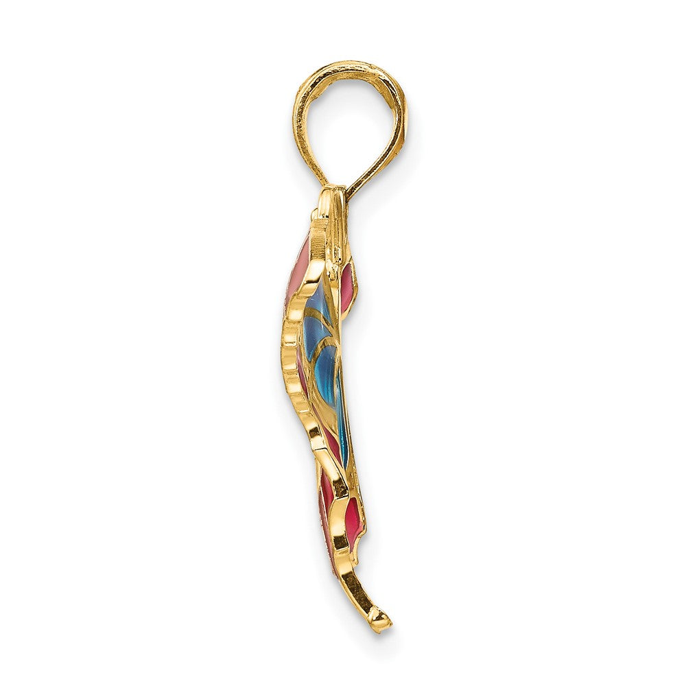 10k Yellow Gold 31 mm Blue & Red Enameled Butterfly Pendant (1.26 grams)