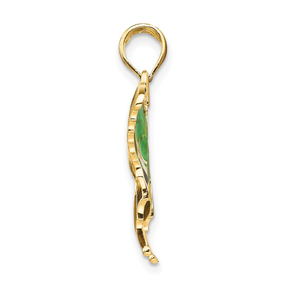 10k Yellow Gold 31 mm Green Enameled Butterly Pendant (1.25 grams)