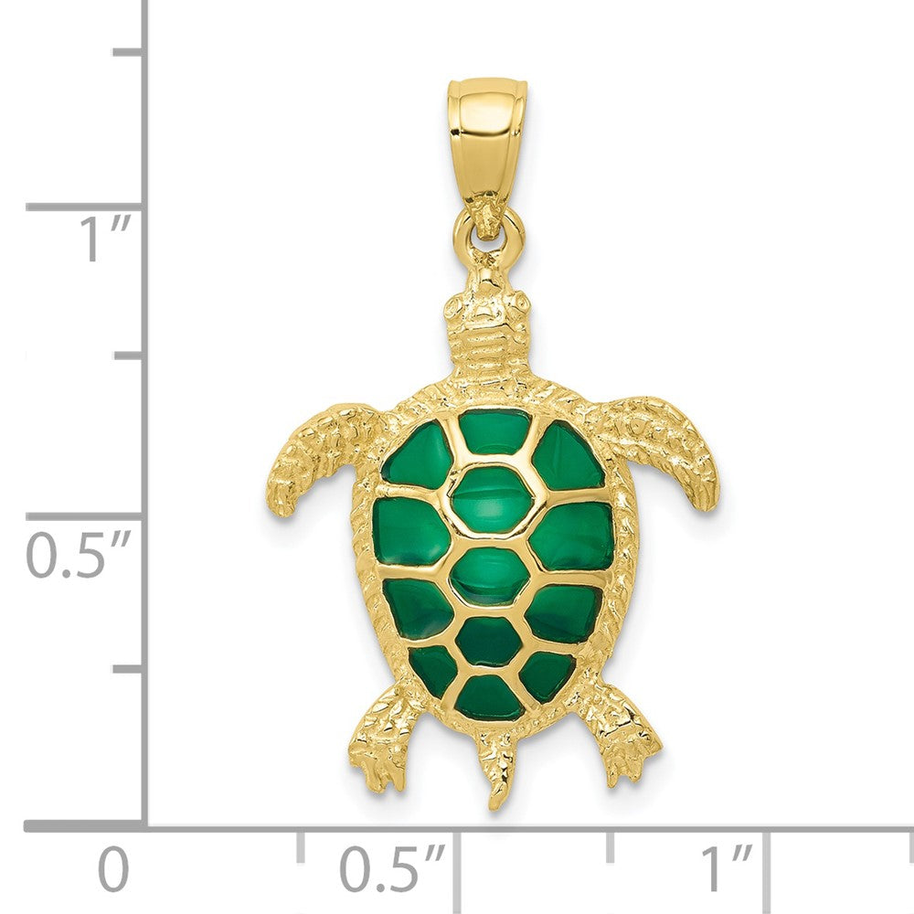 10k Yellow Gold 18 mm Green Enameled Sea Turtle Pendant (1.52 grams)