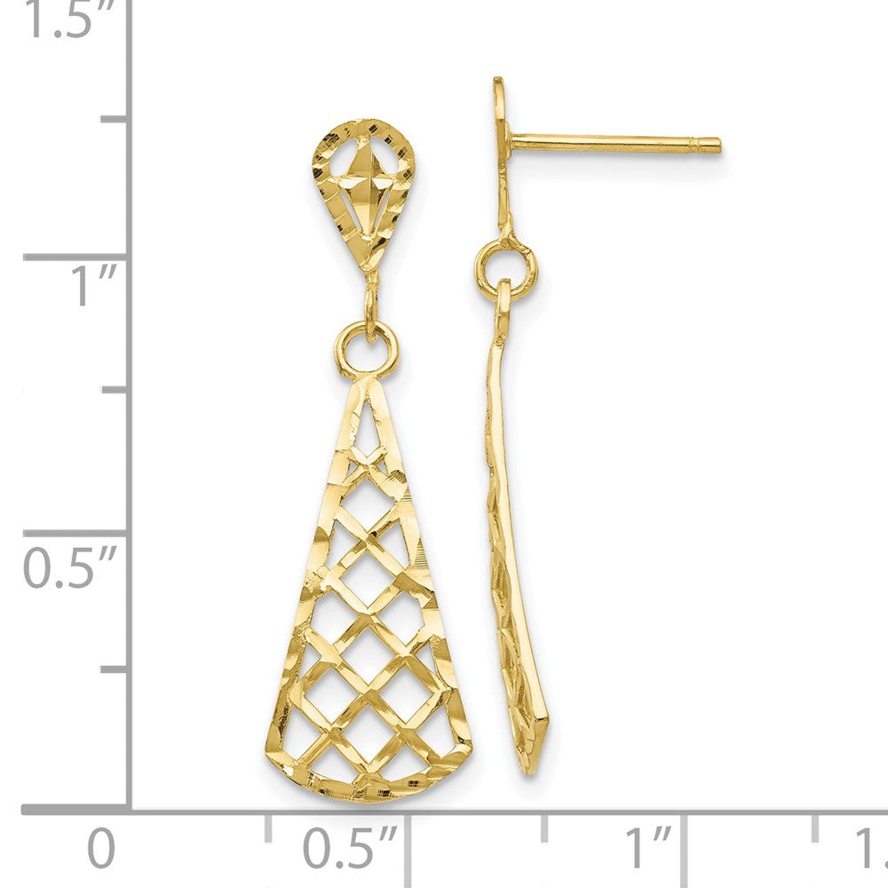 10k Yellow Gold 9 mm Diamond-cut Inverted Fan Dangle Post Earring (1.1 grams)