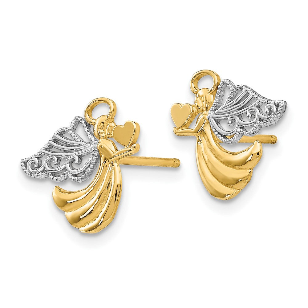 10k Yellow w/Rhodium 12 mm Angel with Heart Post Earrings (0.99 grams)
