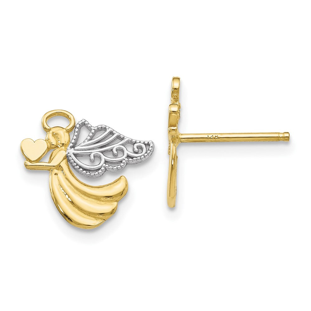10k Yellow w/Rhodium 12 mm Angel with Heart Post Earrings (0.99 grams)