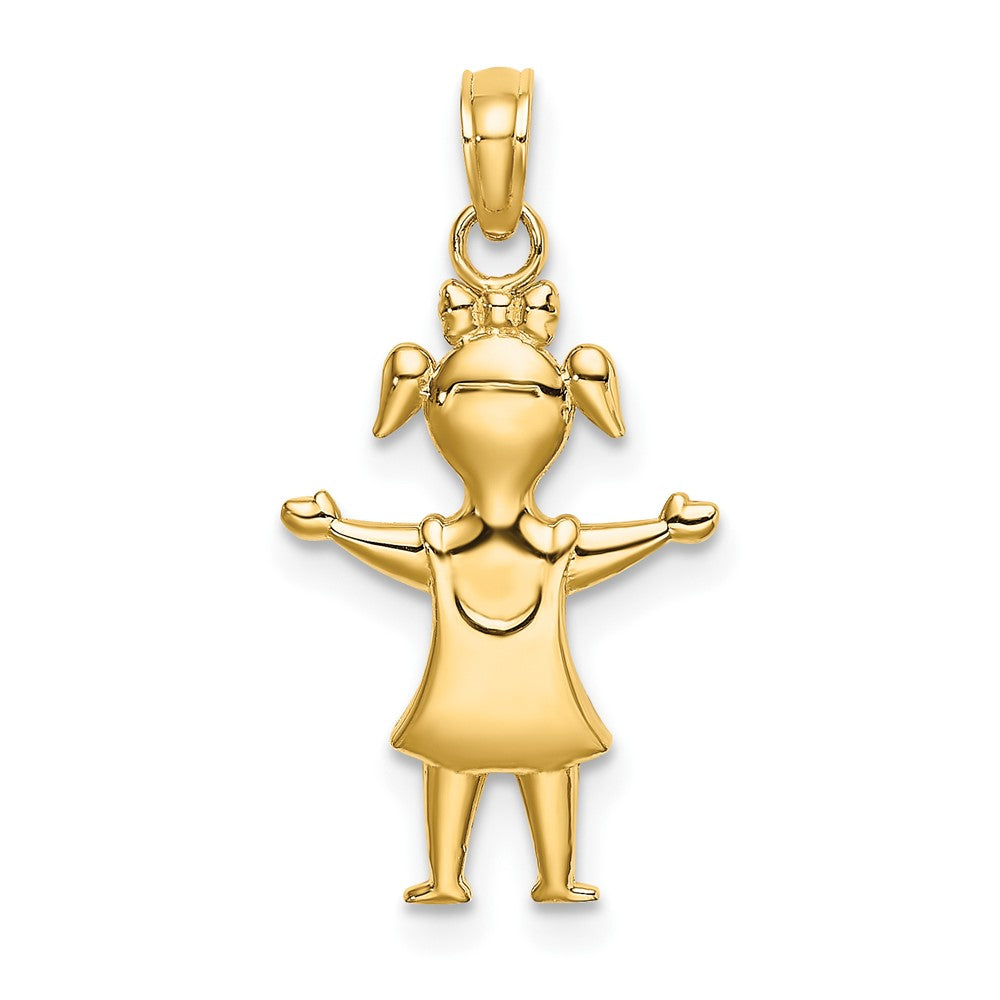 10k Yellow Gold 13.15 mm Solid Polished Girl with Pig-Tails Charm