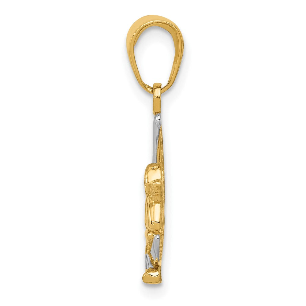 10k Yellow w/Rhodium 11 mm Polished Moon w/ Angel Pendant (0.79 grams)