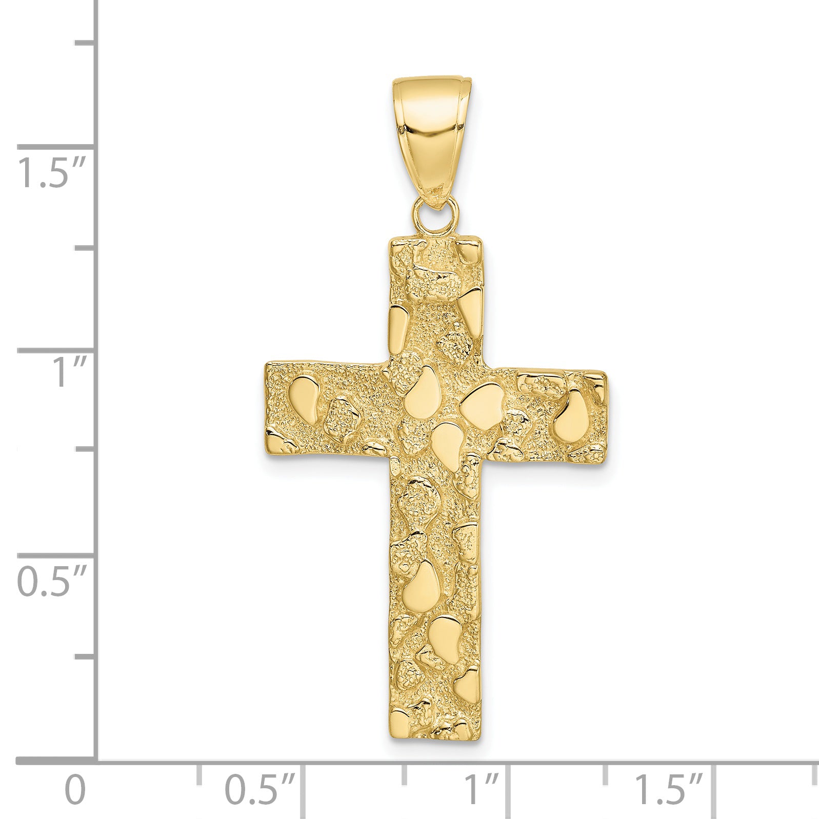 10K Gold Polished Textured Nugget Style Cross Pendant (1.76 grams)