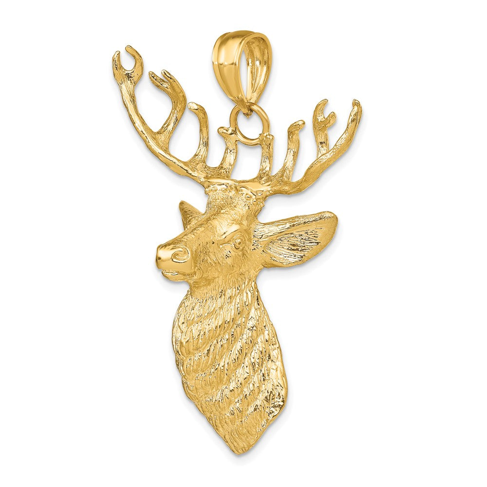 10k Yellow Gold 38.35 mm 3-D Textured Deer Head Charm (19.36 grams)