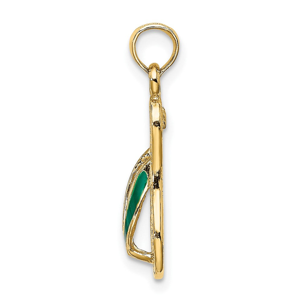 10k Yellow Gold 7.3 mm 3D W/ Green Enamel Single Flip-Flop Charm (1.28 grams)