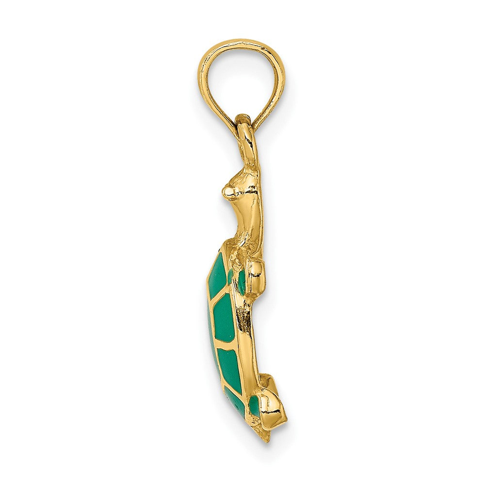 10k Yellow Gold 9.1 mm w/ Green Enamel Tortoise Charm (1.09 grams)