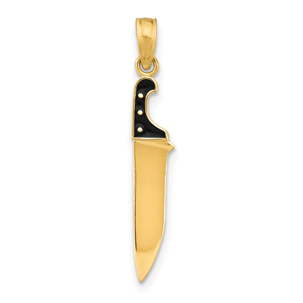 10k Yellow Gold 5 mm W/ Black Enamel 3-D Butcher Knife Charm