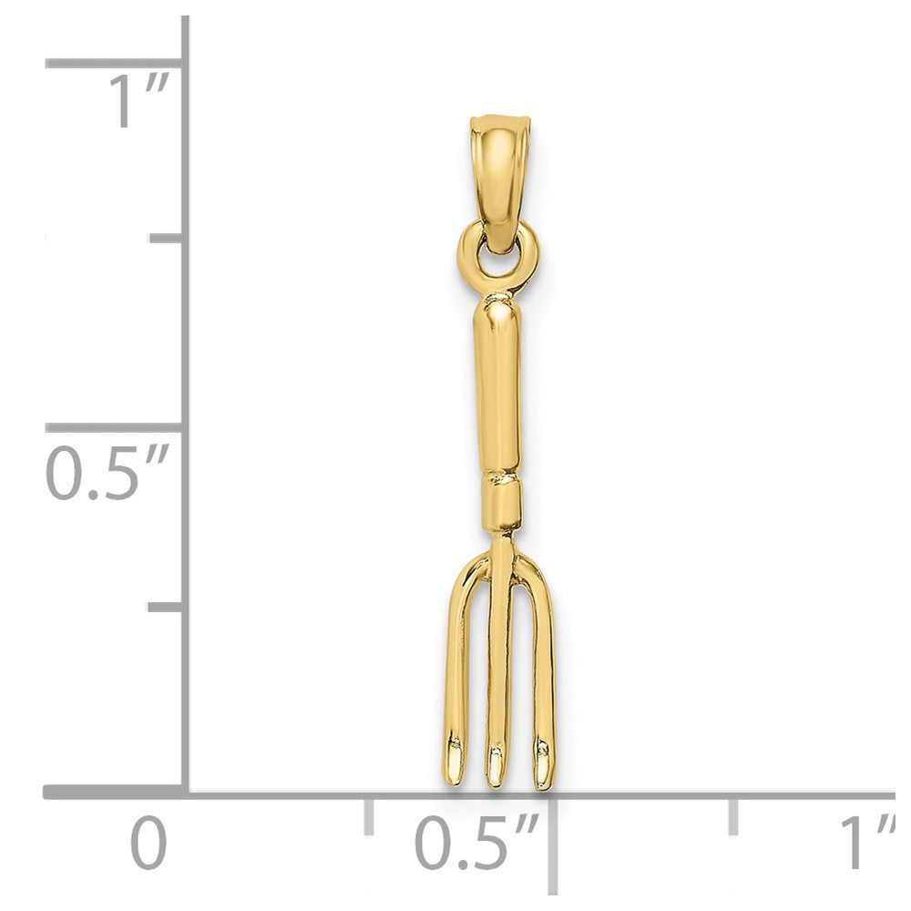 10k Yellow Gold 4 mm 3-D Fork Garden Tool Charm (0.55 grams)
