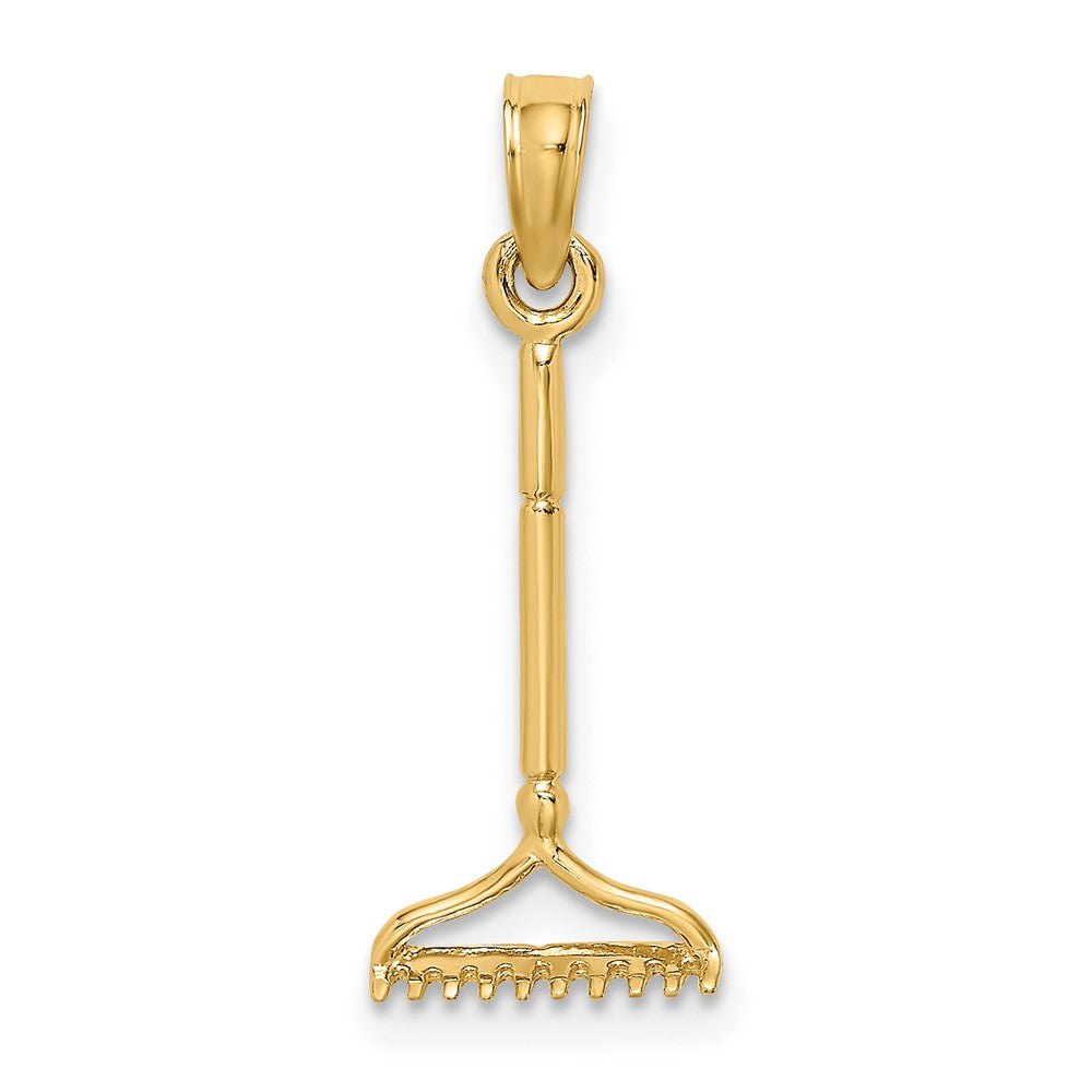 10k Yellow Gold 8.9 mm 3-D Landscape Rake Garden Tool Charm (0.4 grams)