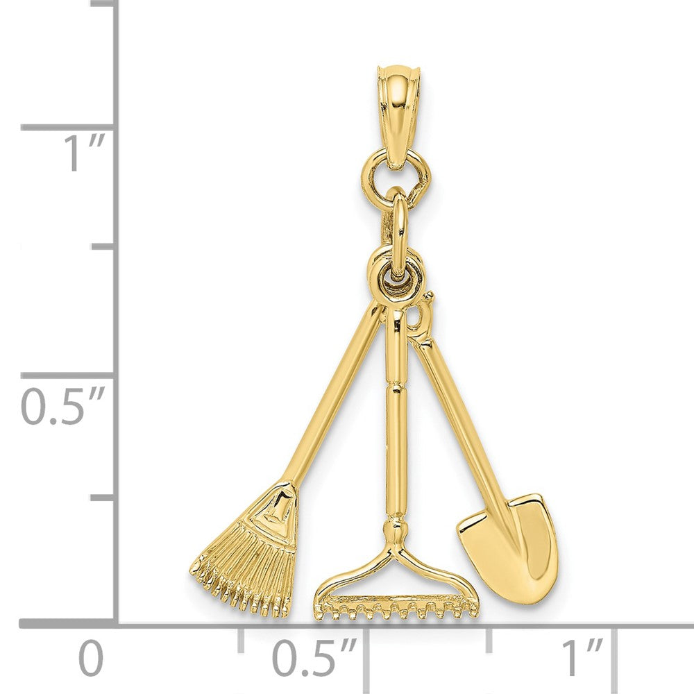 10k Yellow Gold 8.9 mm 3-D Moveable Garden Tool Collection Charm (1.02 grams)