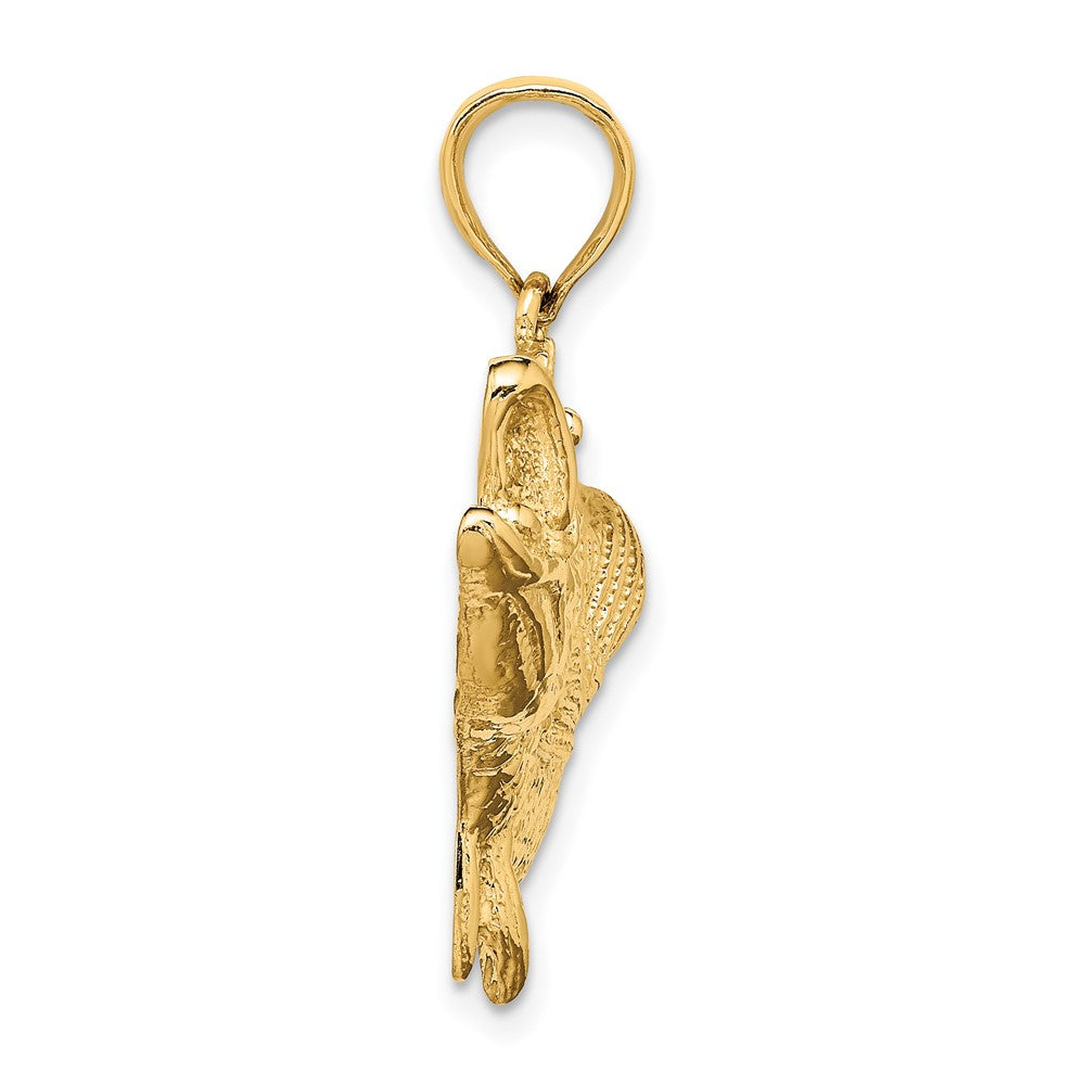 10k Yellow Gold 43.2 mm Open Mouth Bass Fish Charm (5.07 grams)
