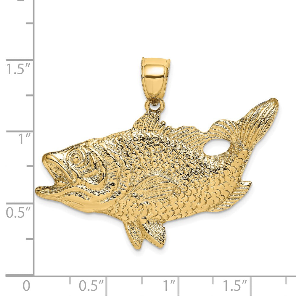 10k Yellow Gold 43.2 mm Open Mouth Bass Fish Charm (5.07 grams)