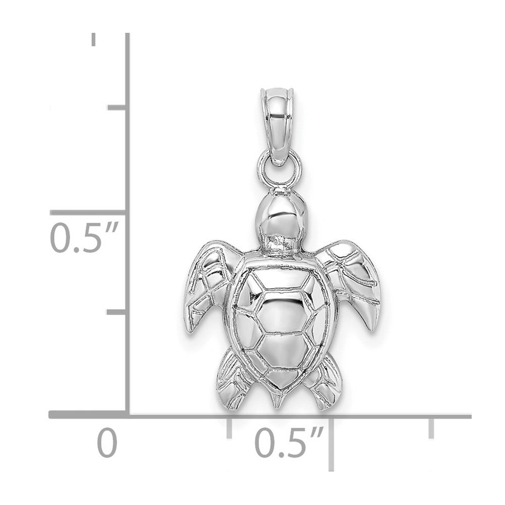 10k White Gold 12.9 mm 2-D Textured Sea Turtle Charm (0.98 grams)