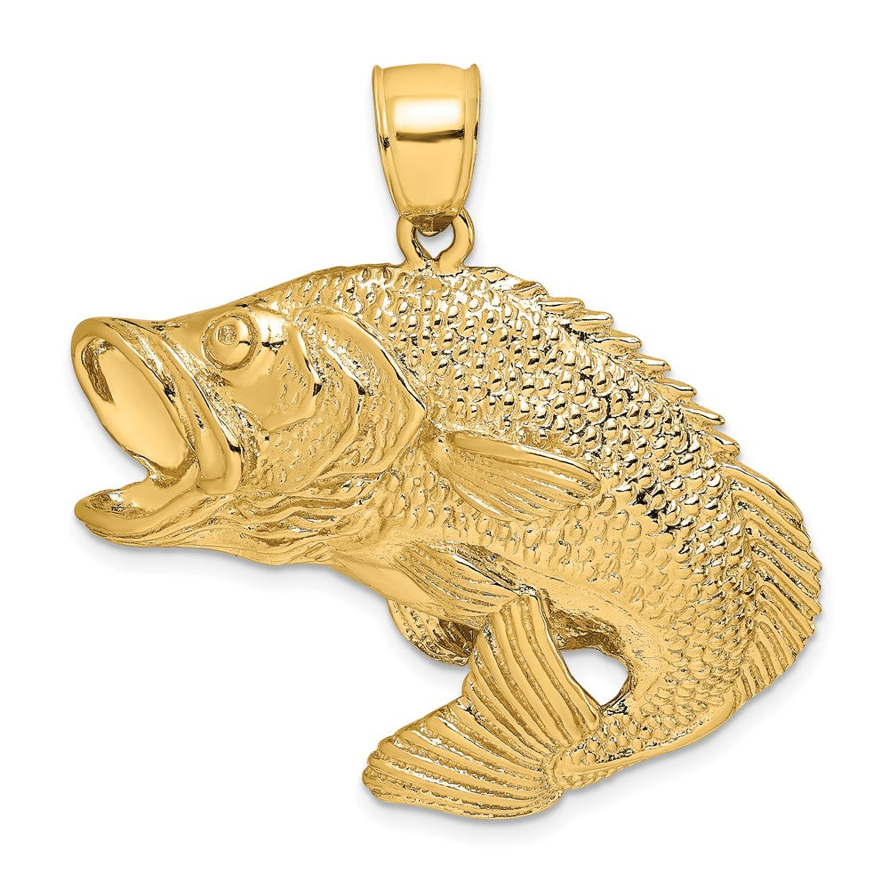 10k Yellow Gold 36.2 mm 2-D Bass Fish Jumping Charm (10.83 grams)