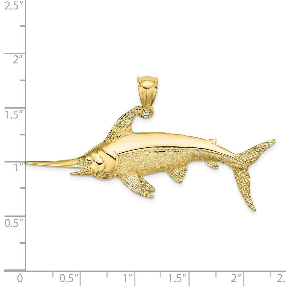 10k Yellow Gold 57.2 mm 2-D Polished/Satin Swordfish Charm (5.18 grams)