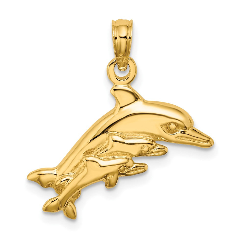 10k Yellow Gold 20.9 mm Dolphin w/ 2 Baby Dolphins Charm