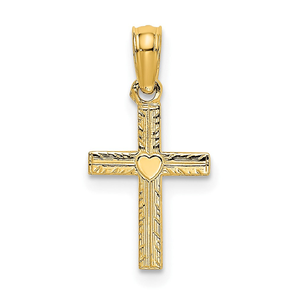 10k Yellow Gold 9 mm Polished Mini Cross w/ Heart Charm (0.27 grams)