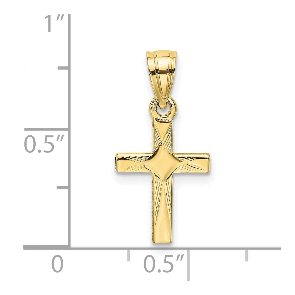 10k Yellow Gold 9 mm Diamond Shape Center Mini Cross Charm (0.51 grams)