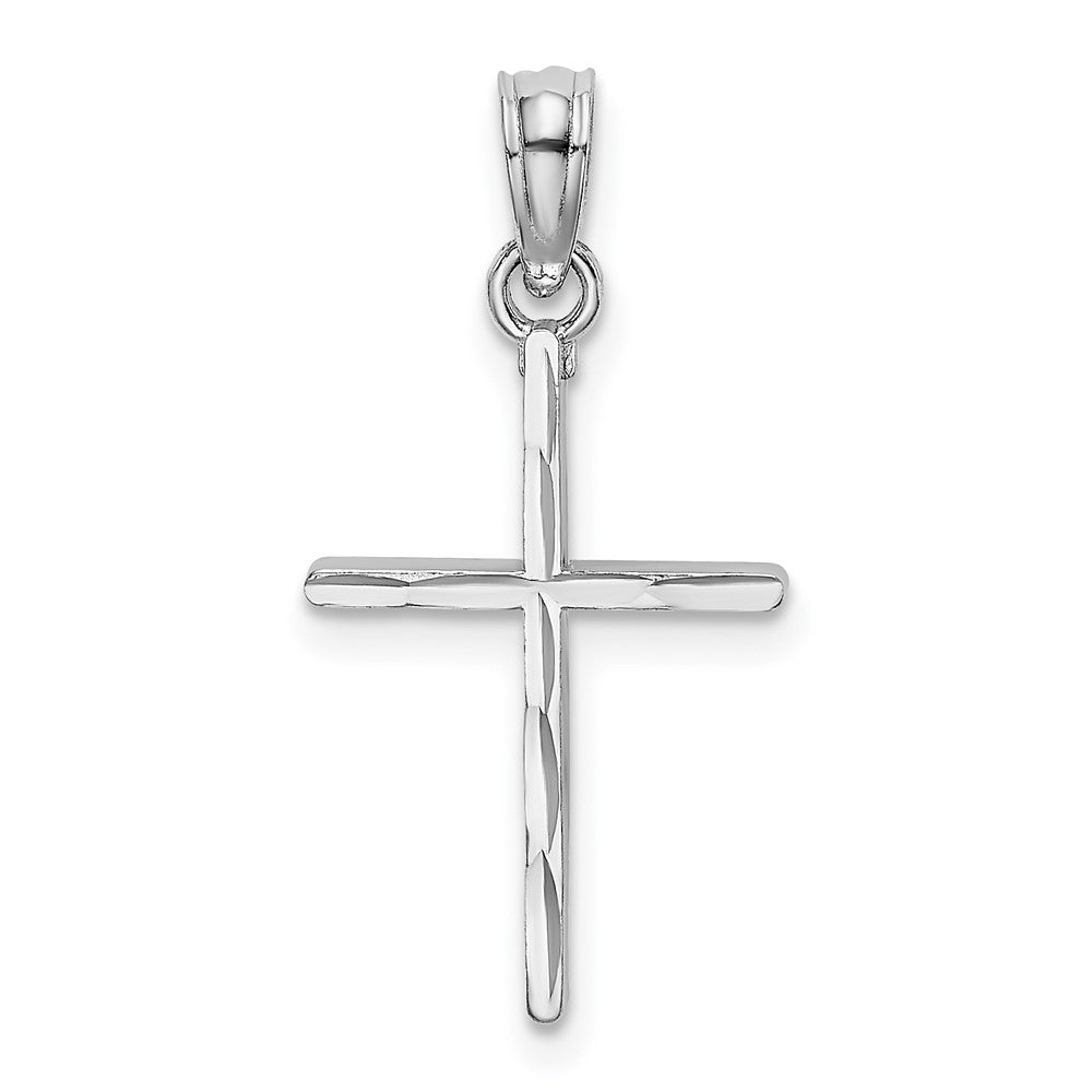 10k White Gold 12 mm D/C and Polished Cross Charm (0.48 grams)