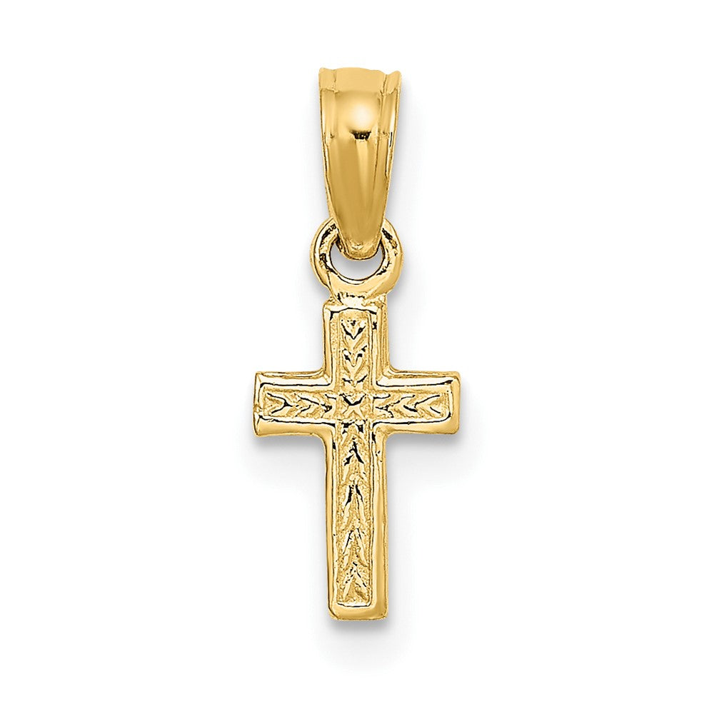 10k Yellow Gold 6 mm Polished and Engraved Mini Cross Charm (0.28 grams)