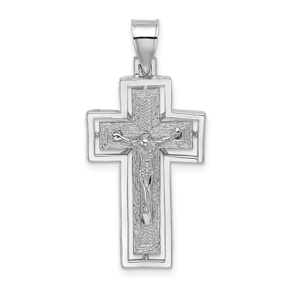 10k White Gold 15 mm Textured Jesus Crucifix w/ Frame Charm (2.08 grams)