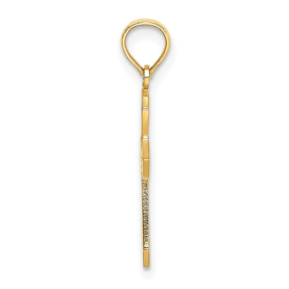 10k Yellow Gold 12 mm Cut-Out and Flat Cross W/ Flower Charm (0.42 grams)