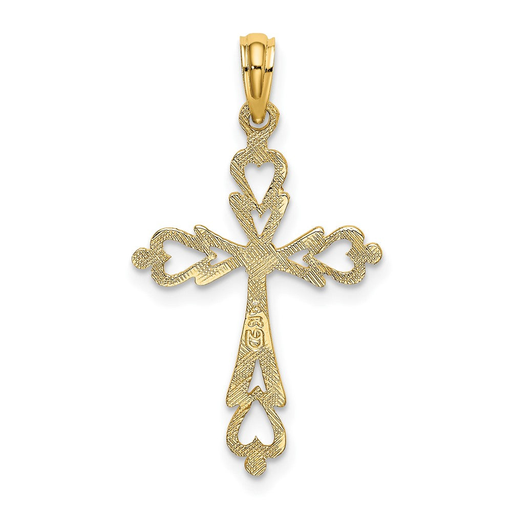 10k Yellow Gold 16 mm Cross Cut-Out w/ Heart Ends Charm (0.64 grams)