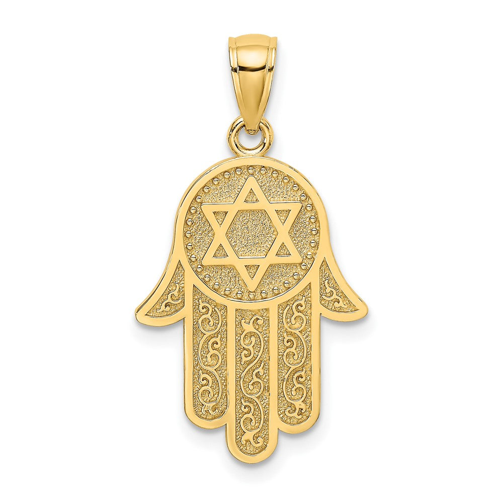 10k Yellow Gold 15 mm Hamsa W/ Star Of David Charm (1.67 grams)