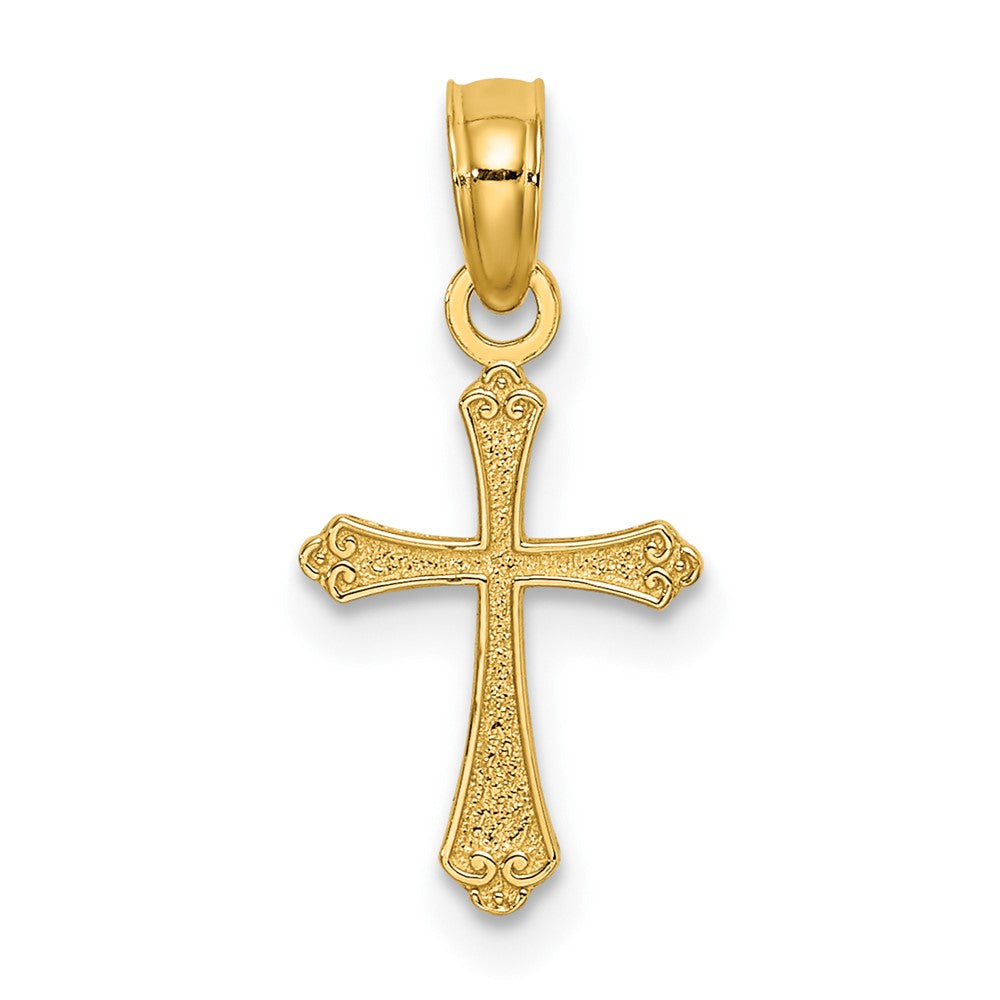 10k Yellow Gold 9 mm Textured Mini Cross Charm (0.24 grams)