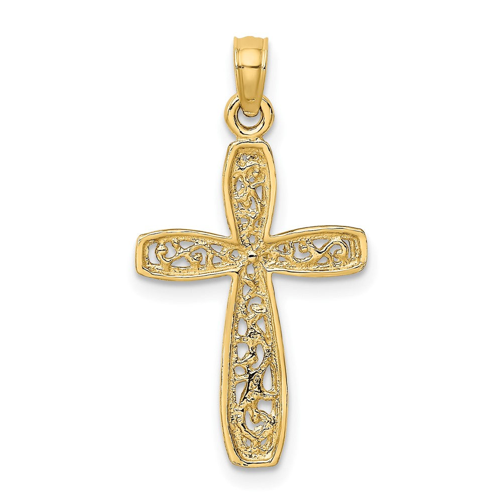 10k Yellow Gold 14 mm Cross w/ Filigree Center Charm (0.81 grams)