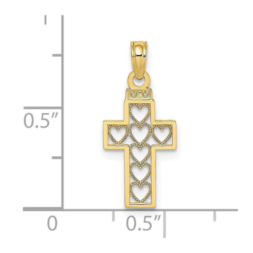 10k Yellow Gold 9 mm Cut-Out Heart Design Cross Charm (0.57 grams)