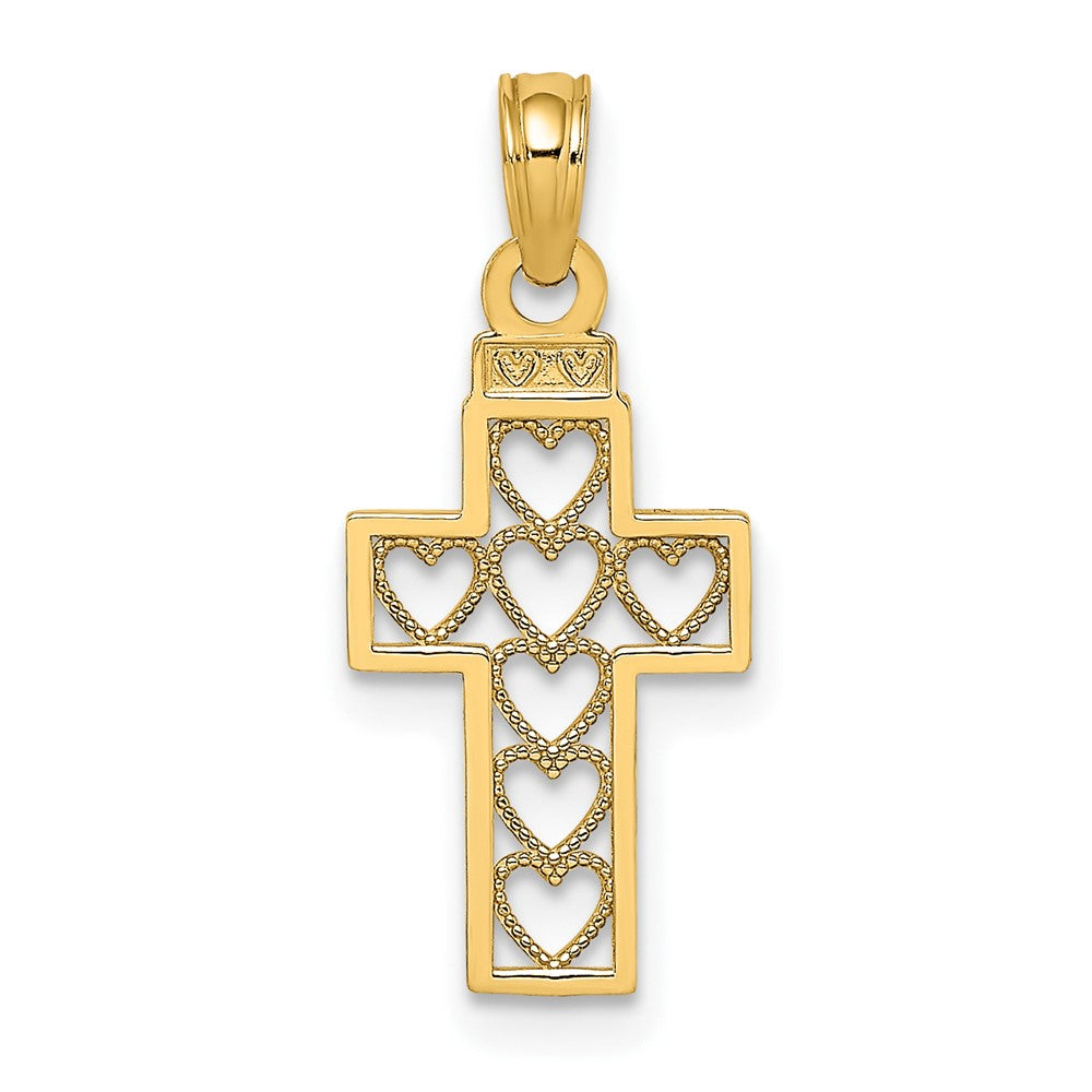 10k Yellow Gold 9 mm Cut-Out Heart Design Cross Charm (0.57 grams)