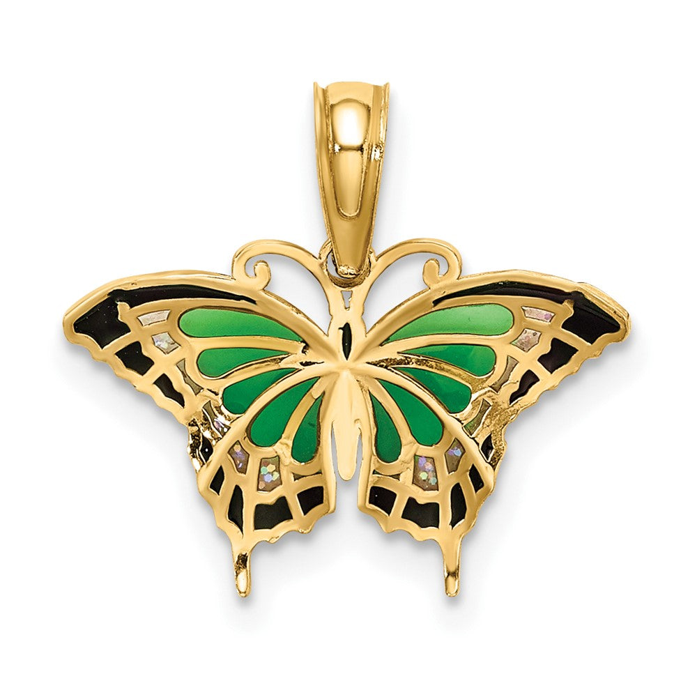 10k Yellow Gold 17.2 mm Small Green Enameled Butterfly Charm (0.63 grams)