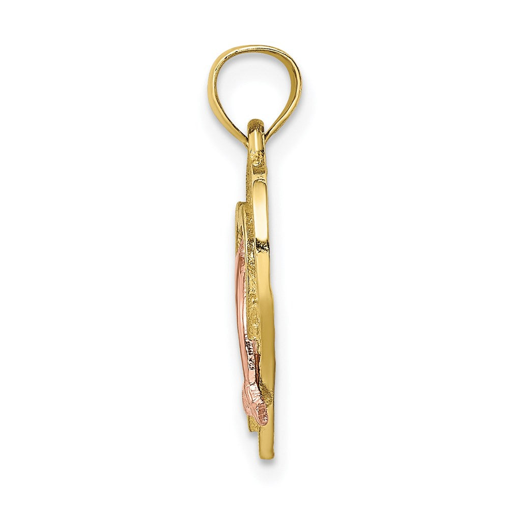 10k Two-tone 15.7 mm Dolphin In Heart Charm (1.23 grams)