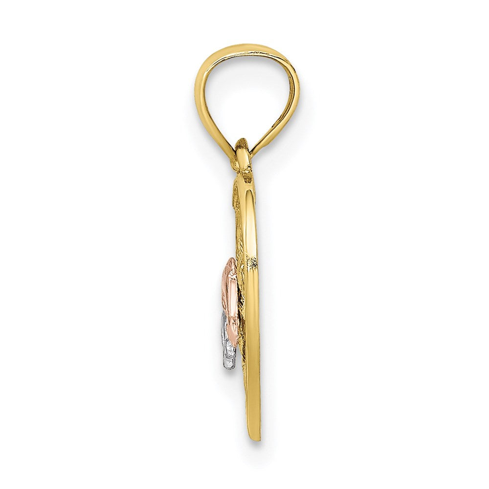 10k Two-tone 11.5 mm Double Dolphins On Woven Heart Charm (0.57 grams)