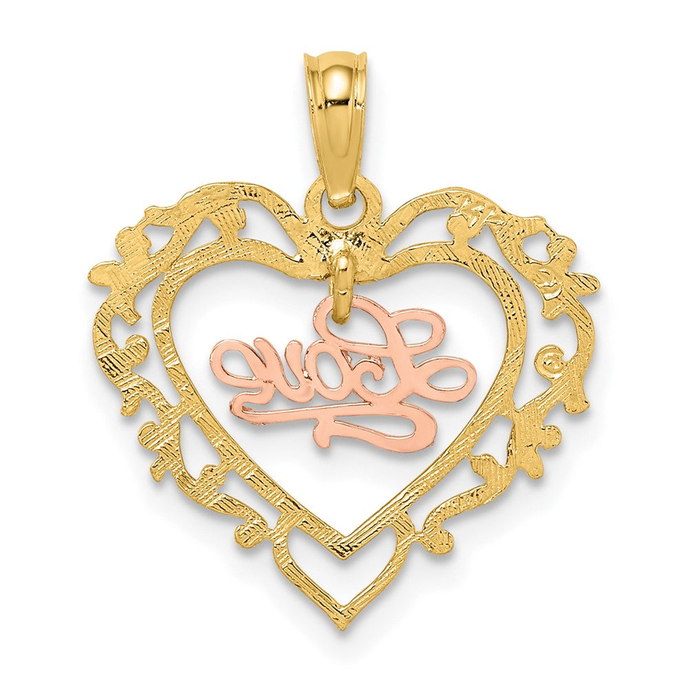 10k Two-tone 18.85 mm Two-Tone LOVE In Heart Charm (0.86 grams)