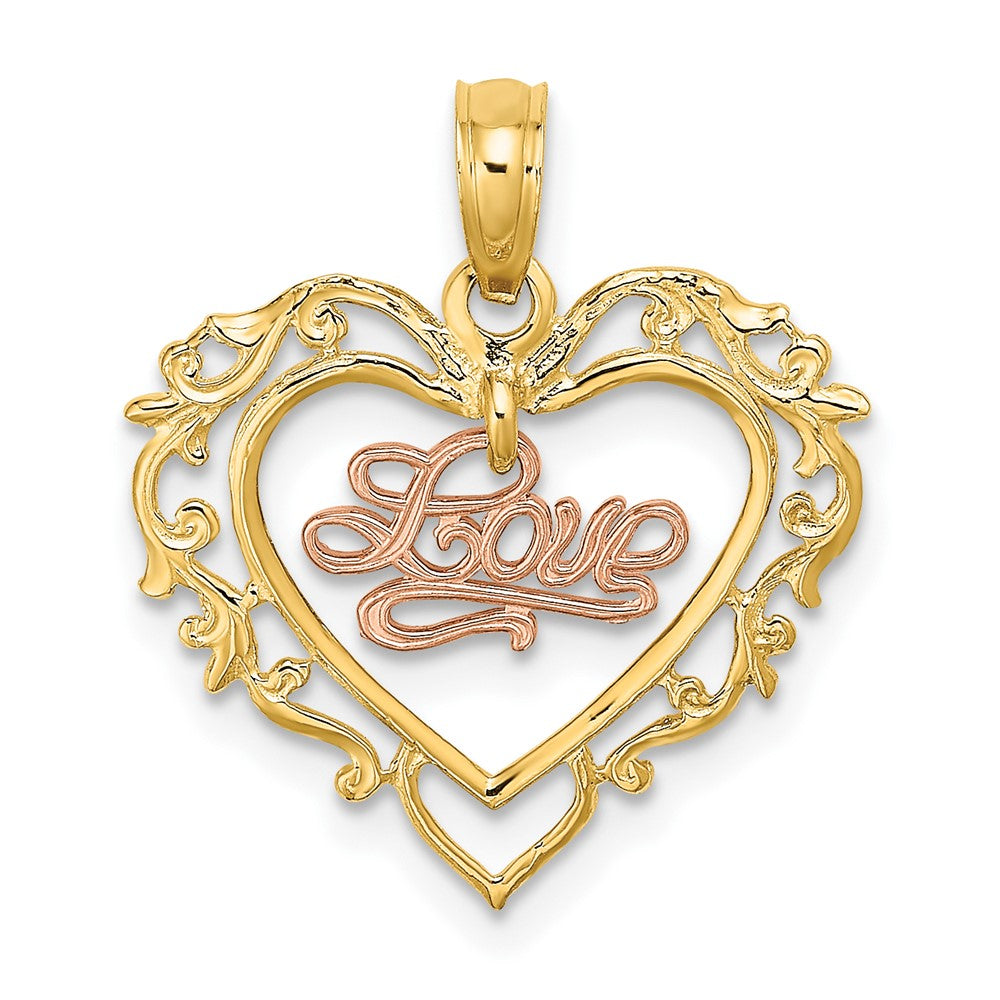 10k Two-tone 18.85 mm Two-Tone LOVE In Heart Charm