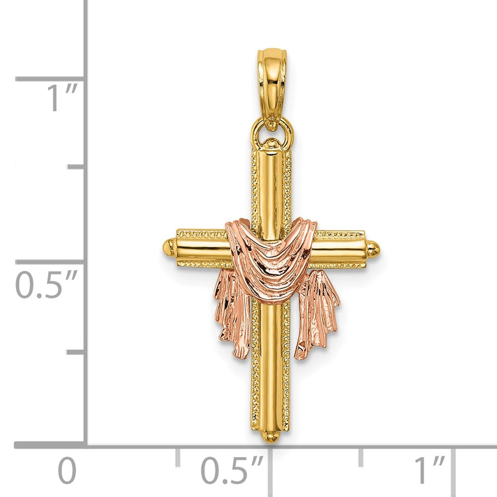 10k Two-tone 15 mm Two-Tone Cross w/ Drape Charm (1.23 grams)