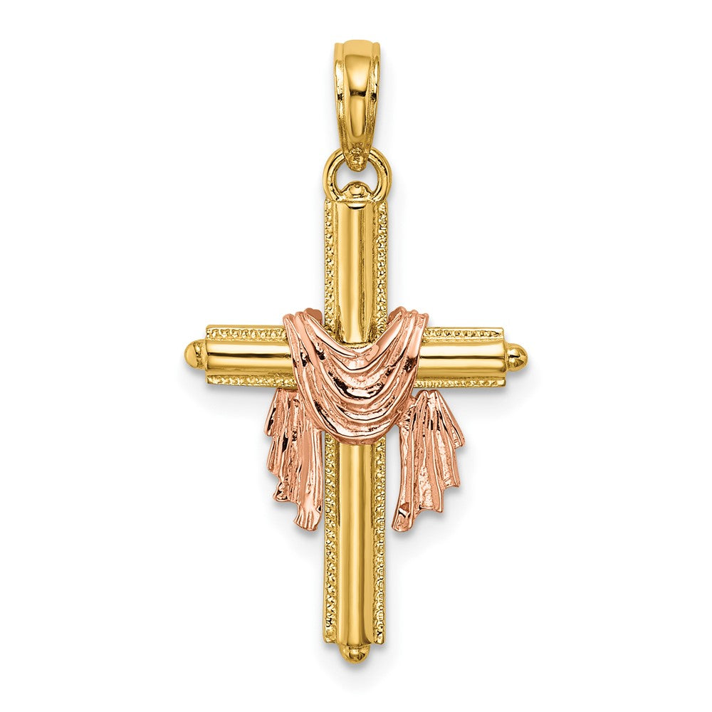 10k Two-tone 15 mm Two-Tone Cross w/ Drape Charm (1.23 grams)