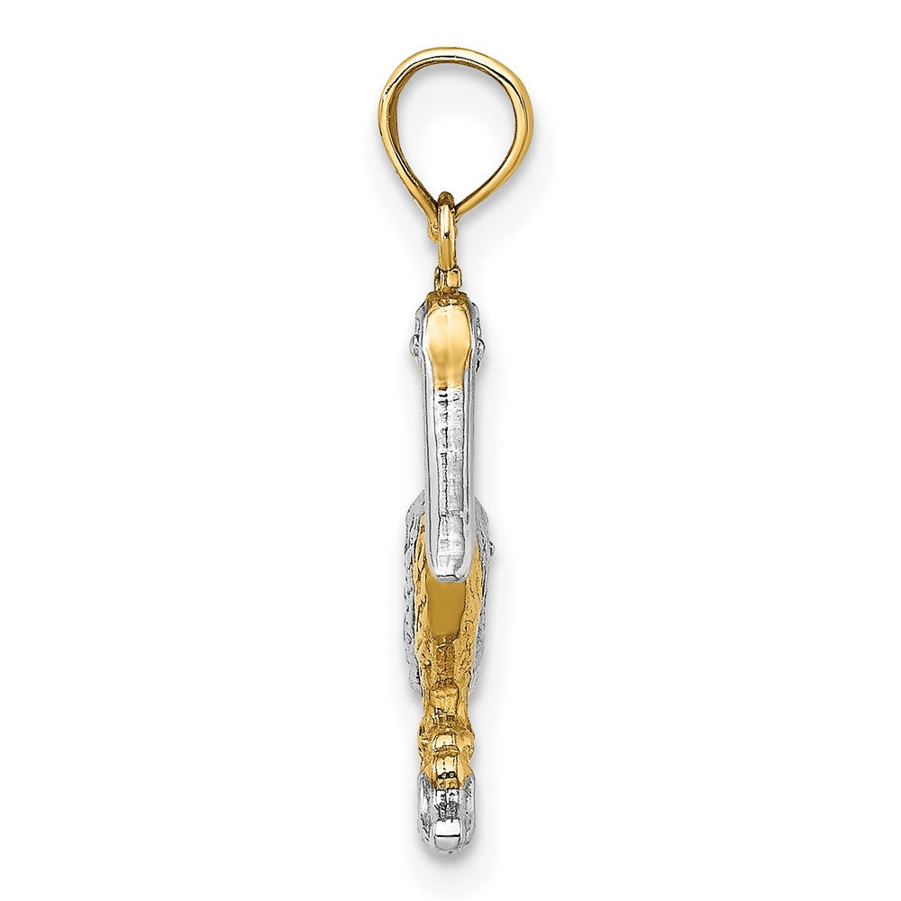 10k Yellow w/Rhodium 13.2 mm 3-D Small Standing Pelican Charm (1.26 grams)