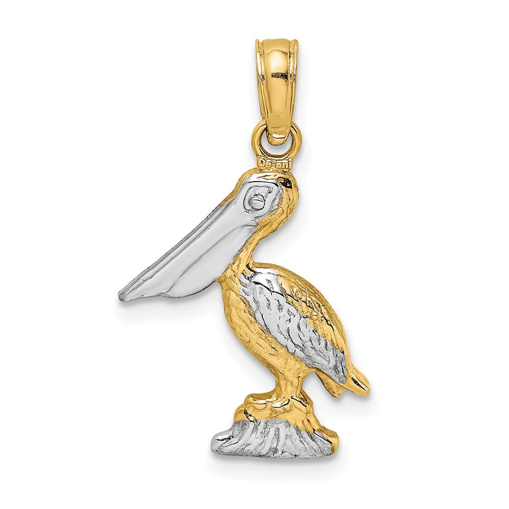 10k Yellow w/Rhodium 13.2 mm 3-D Small Standing Pelican Charm (1.26 grams)