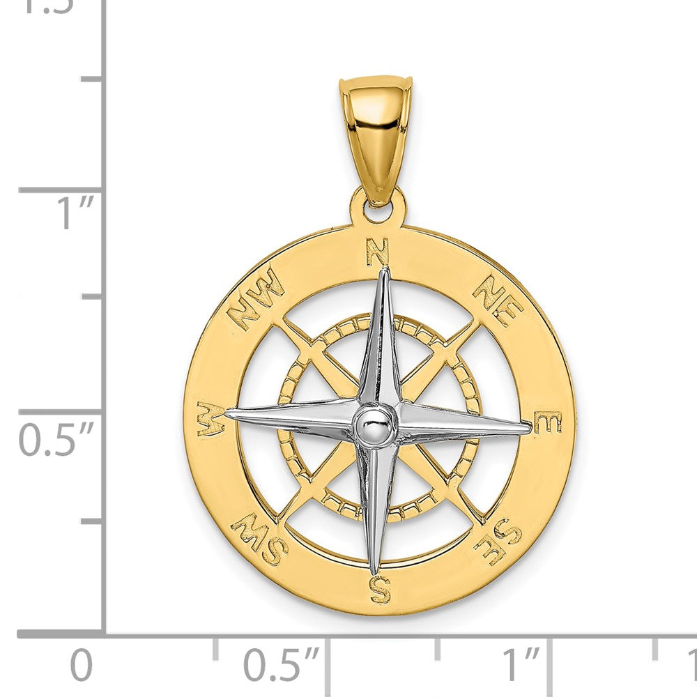10k Yellow w/Rhodium 21.73 mm Nautical Compass White Needle Charm (3.63 grams)