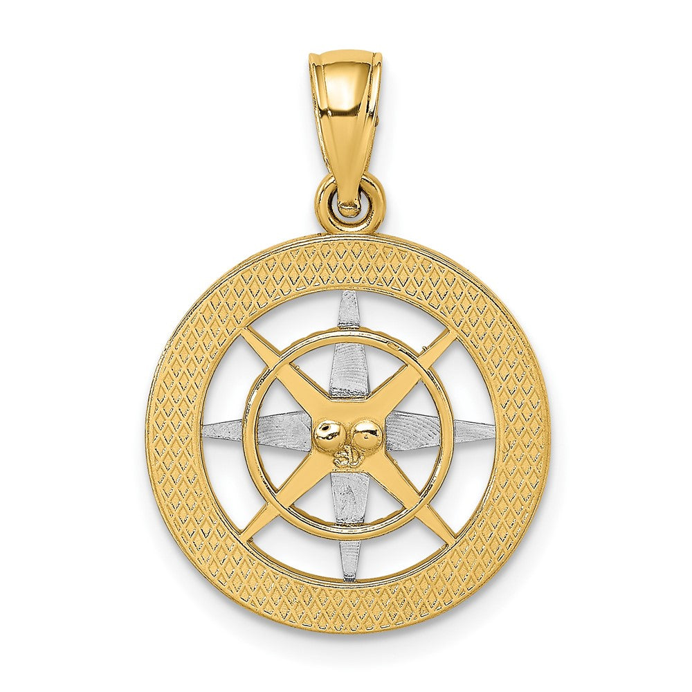 10k Yellow w/Rhodium 17.8 mm Nautical Compass White Needle Charm (2.68 grams)
