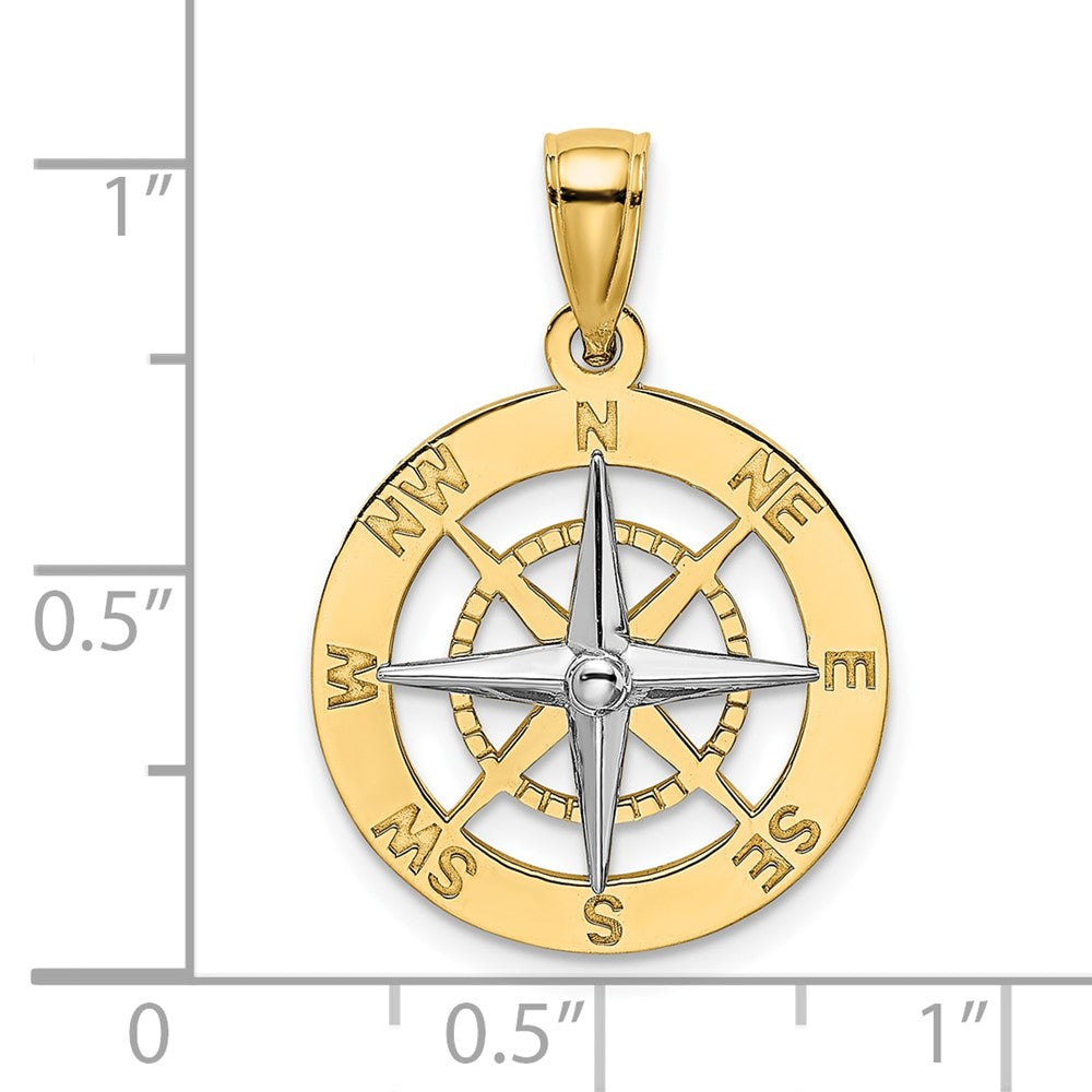 10k Yellow w/Rhodium 17.8 mm Nautical Compass White Needle Charm (2.68 grams)